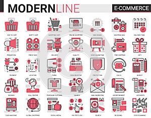 Shopping retail, e-commerce complex flat line icon set vector illustration. Commercial shop website app symbols for