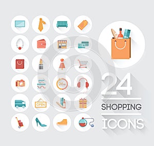 Shopping and retail icons on grey