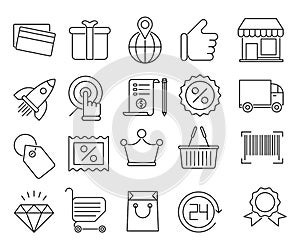 Shopping and retail icons, Simple Mono Line Pictogram Pack.