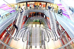 Shopping retail mall people Rotterdam escalator markethall people shopping in markthal modern shop busy shopping