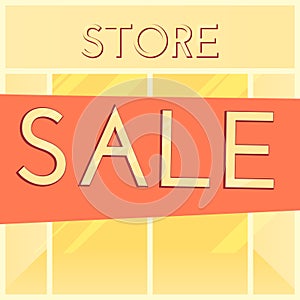 Shopping sale background. Cartoon style. Retail store window with sale sign. Vector illustration.
