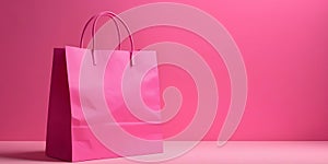 Shopping sale concept with paper shopping bag on pink background