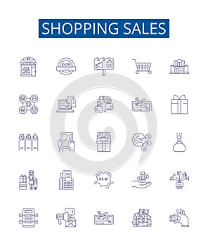 Shopping sales line icons signs set. Design collection of Deals, Bargains, Discounts, Savings, Promotions, Clearance