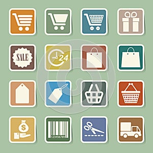 Shopping sticker icons set.