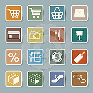 Shopping sticker icons set.