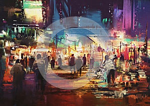 Shopping street city with colorful nightlife