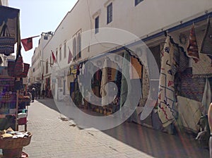 Shopping street in a city in Morocco, Africa. Without people