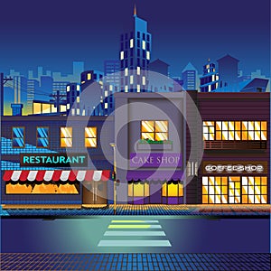 Shopping Street At Night vector background