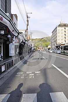 Kyoto, 13th may: Shopping street Shinjo Dori Architecture from Gion or Geisha district from Kyoto City in Japan