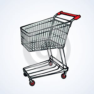 Shopping supermarket cart. Vector sketch