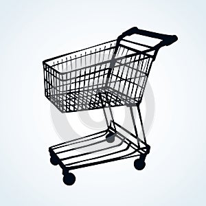 Shopping supermarket cart. Vector sketch