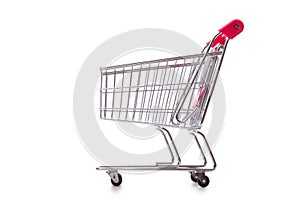 Shopping supermarket trolley isolated on the white