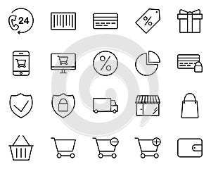 Shopping Thin Line Icons Set. Vector Pictograms