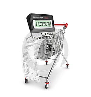 Shopping till receipt, calculator