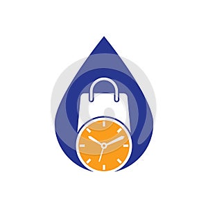 Shopping time drop shape concept vector logo design