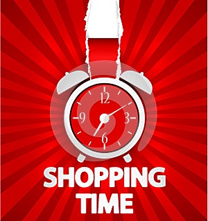 Shopping time poster design with alarm clock