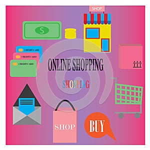 Of shopping tools icon  vector color background design