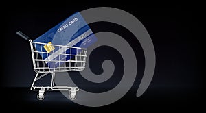 Shopping trolley cart with credit card. Online shopping e-commerce and Pay by credit card quick and easy