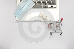 shopping trolley with face mask.