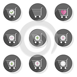 Shopping trolley flat modern icon set