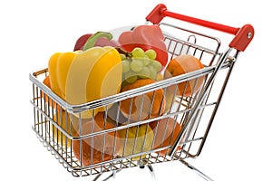 Shopping trolley with fruits and vegetables