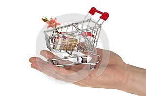 Shopping trolley with gift