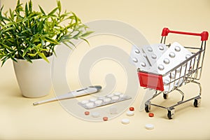 Shopping trolley with pills and medicine