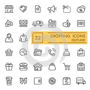 Shopping vector icons set. Thin flat icons, outline design. Eps 10