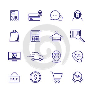 Shopping vector line icon cart basket web pictogram. Supermarket store bag web online ecommerce icon set