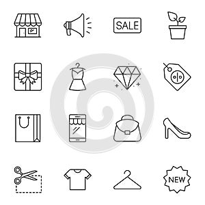 SHOPPING vs E-COMMERCE line thin icons set. Vector illustrations collection EPS10.