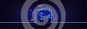 Shopping Wallet line icon. Dollar sign. Neon light glow effect. Vector