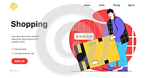 Shopping web banner concept. Man makes purchases