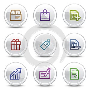 Shopping web colour icons, white circle buttons