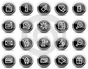 Shopping web icons, black glossy circle buttons