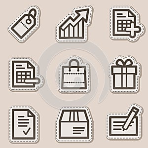 Shopping web icons, brown contour sticker series