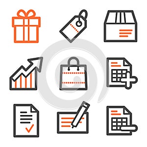 Shopping web icons, orange and gray contour series