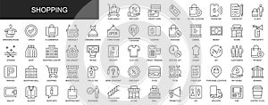 Shopping web icons set in thin line design. Vector illustration.