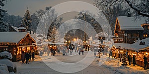 shopping, winter holidays and people concept - Christmas market souvenir shop on town hall square.