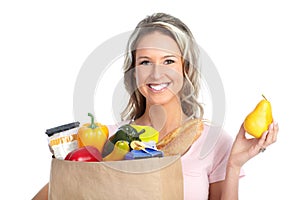 Shopping woman with a bag of food