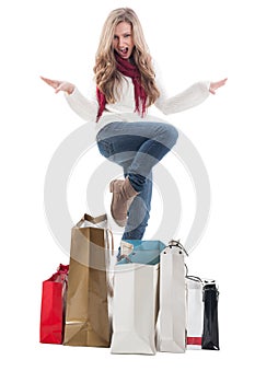 Shopping woman expressing joy and happyness