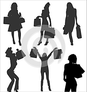 Shopping woman person bag silhouette vector fashion girl illustration female beauty young black lady adult customer model shop art