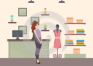 Shopping Woman in Store, Ladies Boutique Vector