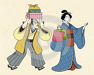 Shopping woman in ukiyo-e style