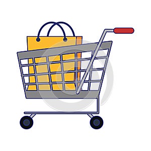 Shoppingcart with bag symbol blue lines