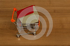 Shoppingcart and house saving bank for business and finance backgrounds