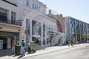 Shops on the High Street in Cheltenham, Gloucestershire, United Kingdom