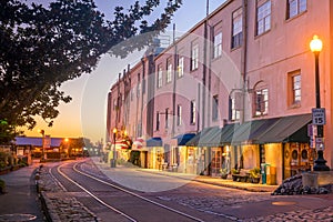 Shops and restaurants at River Street in downtown Savannah in Ge photo