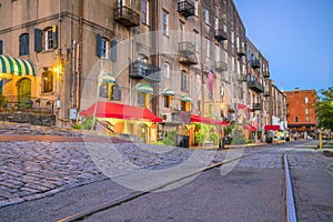 Shops and restaurants at River Street in downtown Savannah in Ge photo