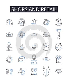 Shops and retail line icons collection. Boutiques, Stores, Markets, Outlets, Supermarkets, Malls, Department stores