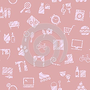 Shops, seamless pattern, color, hatching, pink, vector